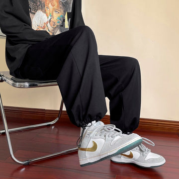 Black Grey White Casual Pants Men Fashion Drawstring Sweatpants Men Streetwear Korean Loose Straight Pants Mens Joggers Trousers aidase-shop